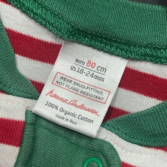 Hanna Andersson 18-24m Christmas Romper Zip Up Footless Pajamas Red White Green - Picture 6 of 7